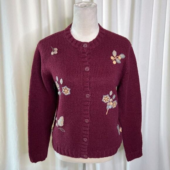 Cherokee Vintage Floral Cardigan Sweater Knit Long Sleeve Women's Small Cottage - Picture 2 of 11